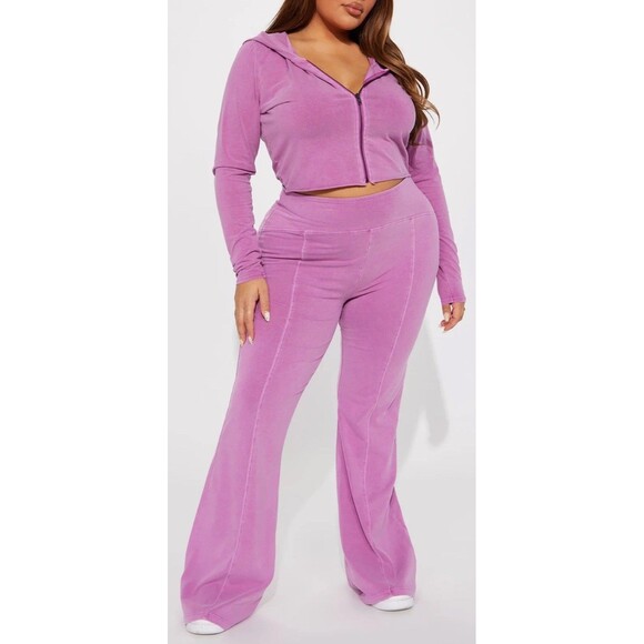 Fashion Nova Vintage Wash Pant Set Orchid Pink Women’s 2X Plus Lounge Tracksuit - Picture 2 of 4
